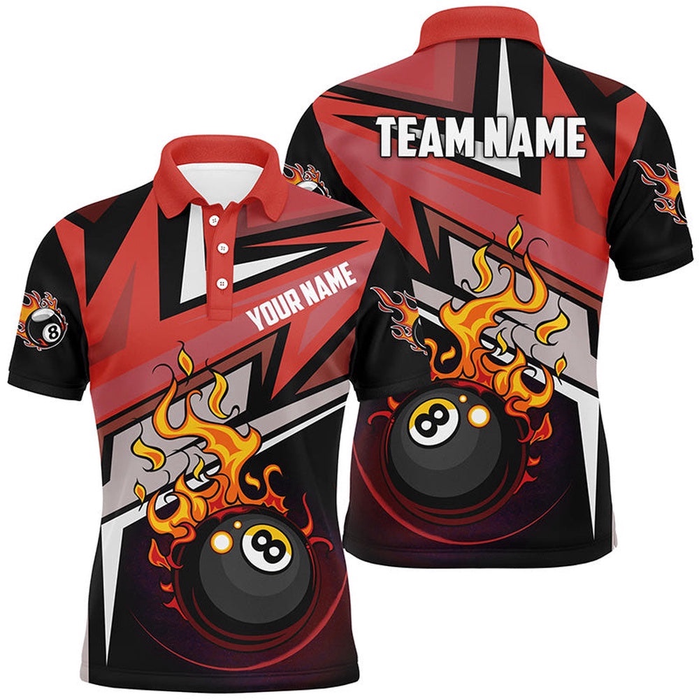 Funny 8 Ball Fire Billiard Polo Shirts Best Custom Pool Player Shirts, Personalized Billiard Polo Shirt