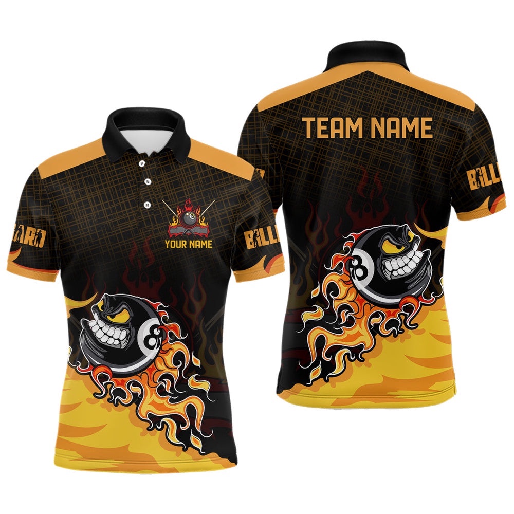 Funny 8 Ball Pool Fire Billiard Polo Shirts Custom 3D Billiard Shirts Funny, Personalized Billiard Polo Shirt