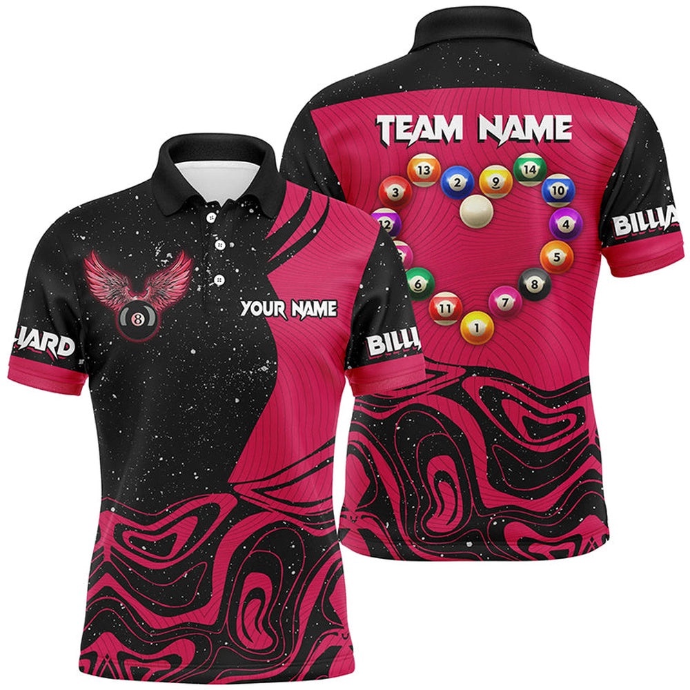 Funny Billiard Balls Heart Custom Polo & Polo Shirts, Pink Billiard Polo, Personalized Billiard Polo Shirt