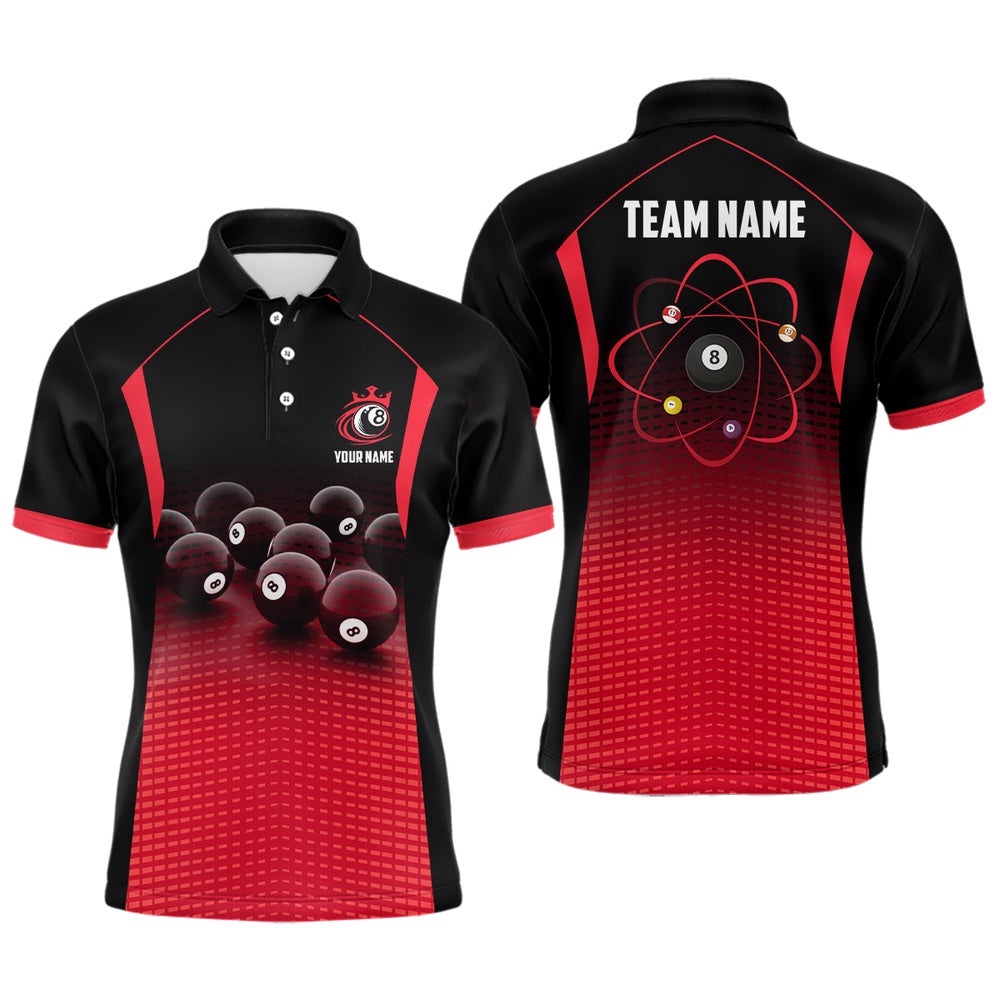 Funny Billiards Red Black Gradient All Over Print Billiards Team Shirts, Personalized Billiard Polo Shirt