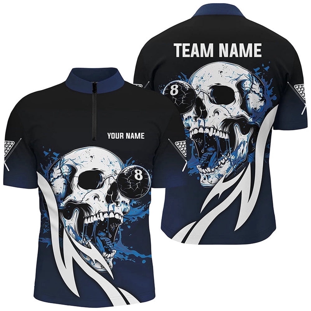 Funny Blue Billiard Skull 8 Ball Pool Custom Jersey & Jersey Shirts, Billiard Team Jerseys, Personalized Billiard Team Jersey Shirt