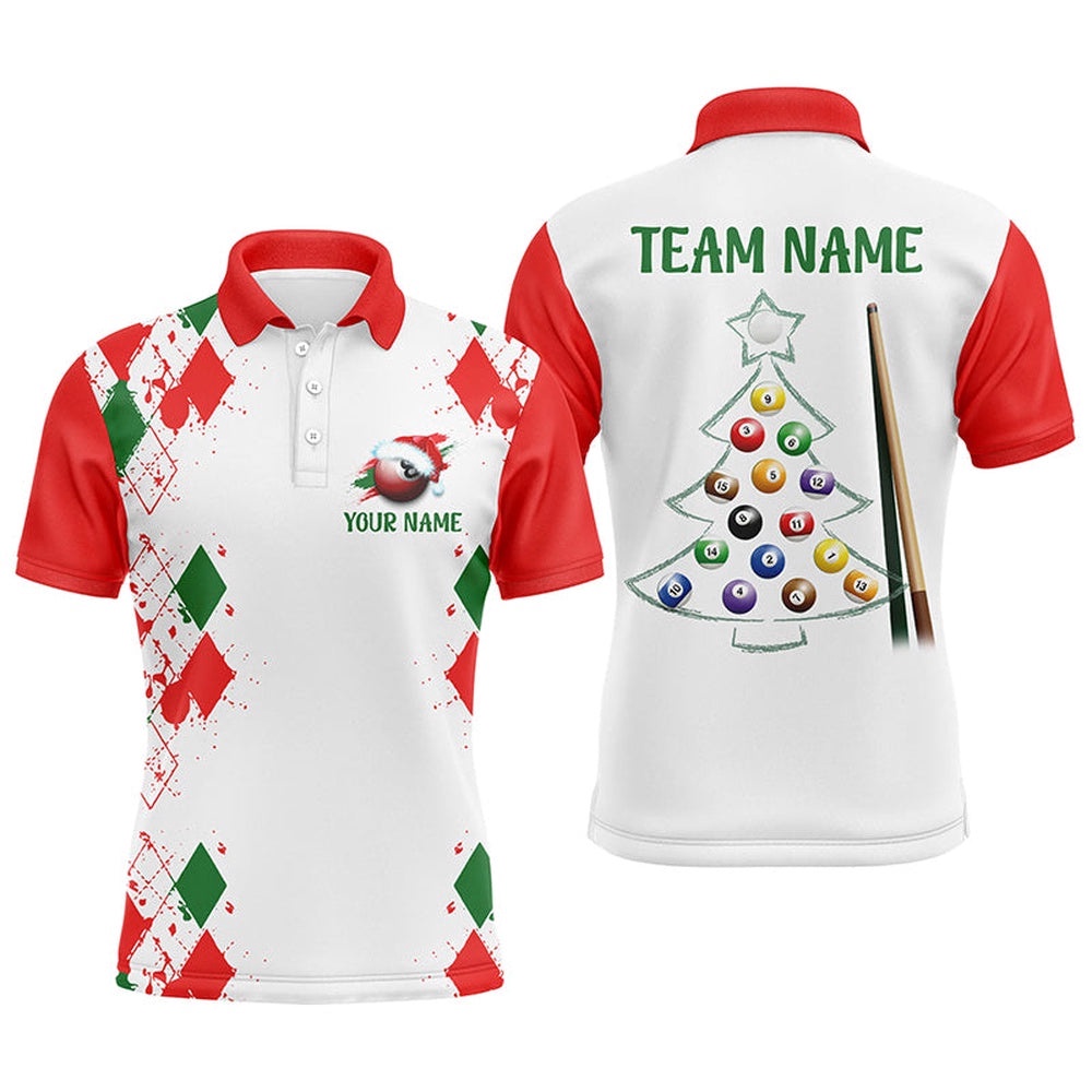 Funny Christmas Billiard Custom Name Polo Shirts Best Christmas Shirts For Billiard Player, Personalized Billiard Polo Shirt