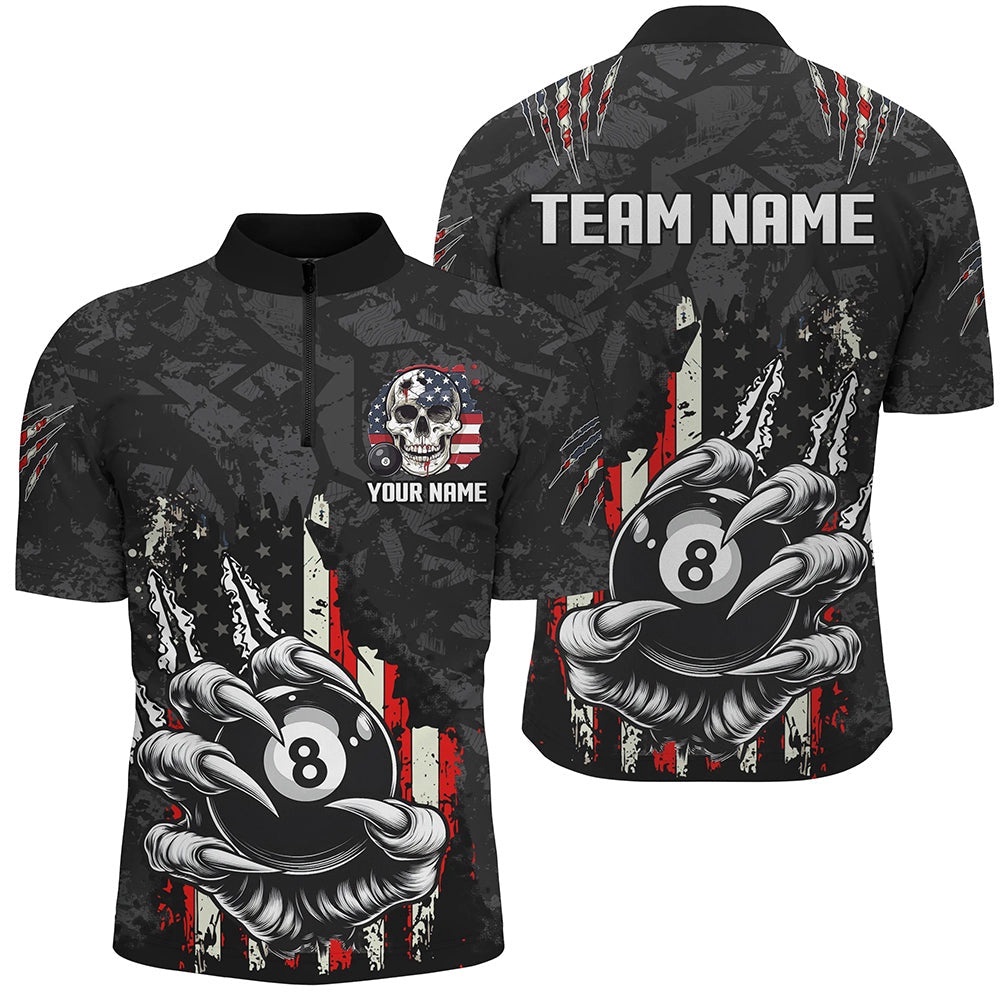 Funny Claw Tearing US Flag 8 Ball Pool Custom Billiard Shirts, Patriotic Billiard Jerseys, Personalized Billiard Team Jersey Shirt