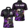 Funny Skeleton With 8 Ball Pool Custom Billiard Shirts, Cool Purple Billiard Polo Shirts, Personalized Billiard Polo Shirt