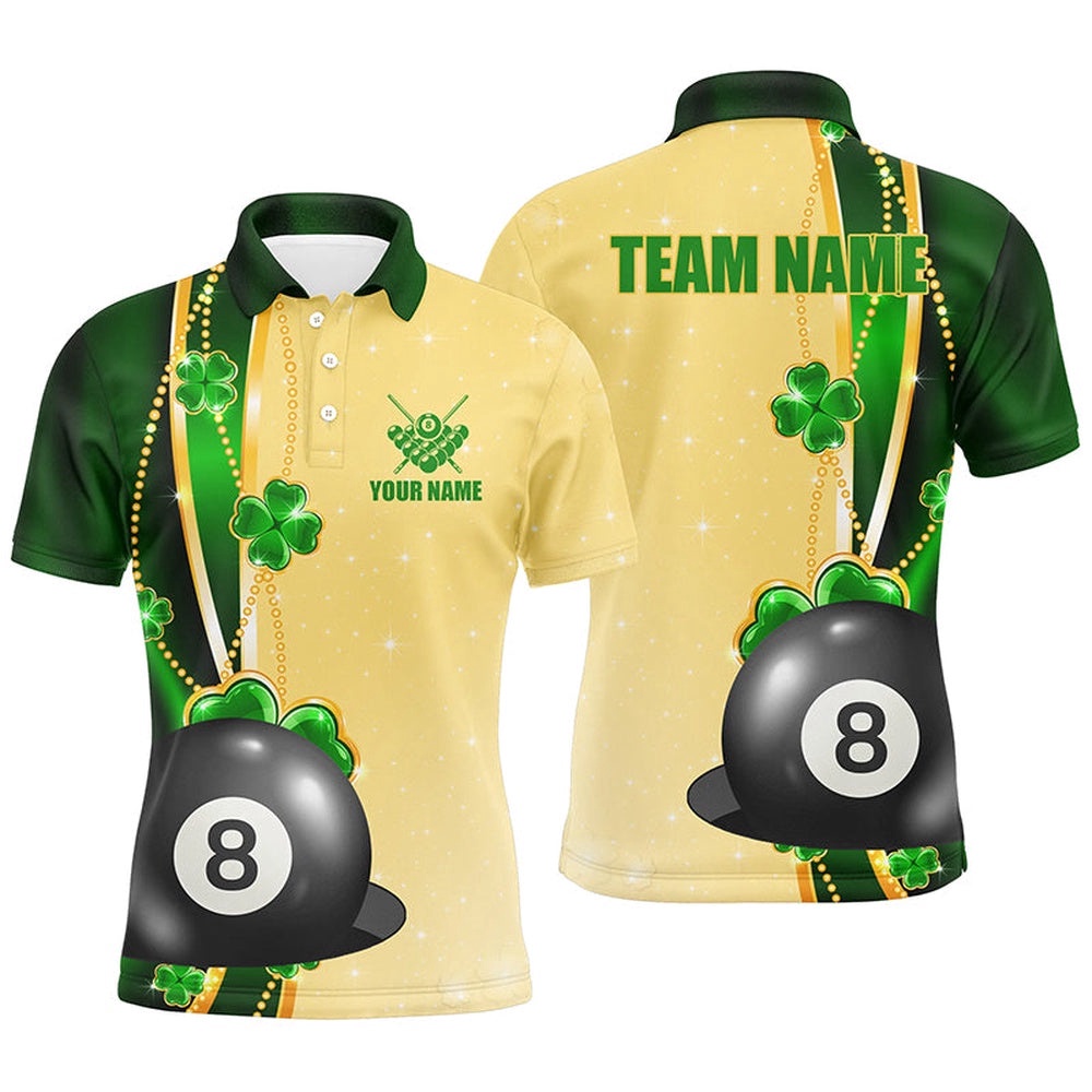 Funny St Patricks Day Shirts Custom Name 3D 8 Ball Pool Patrick Gifts, Personalized Billiard Polo Shirt