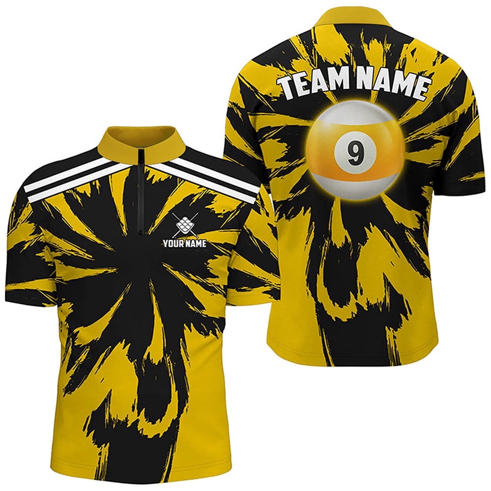 Funny Storm Yellow 9 Ball Pool Billiard Shirts Custom Unique Team Billiard Jerseys, Personalized Billiard Team Jersey Shirt