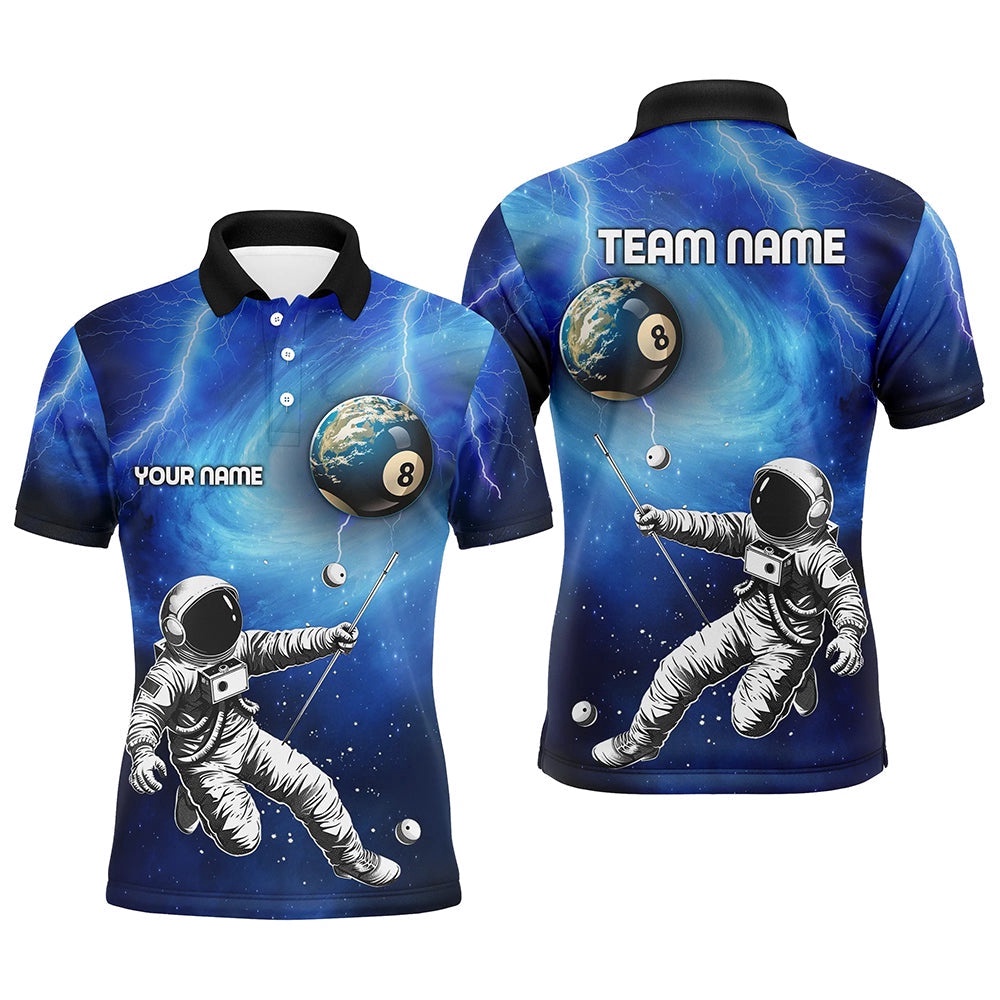 Galaxy Astronaut 8 Ball Pool Billiard Shirts, Funny 3D Printed Billiard Shirts, Personalized Billiard Polo Shirt