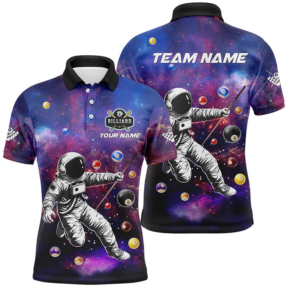Galaxy Astronaut Billiard Balls 3D Printed Shirt Custom Funny Billiard Apparel, Personalized Billiard Polo Shirt