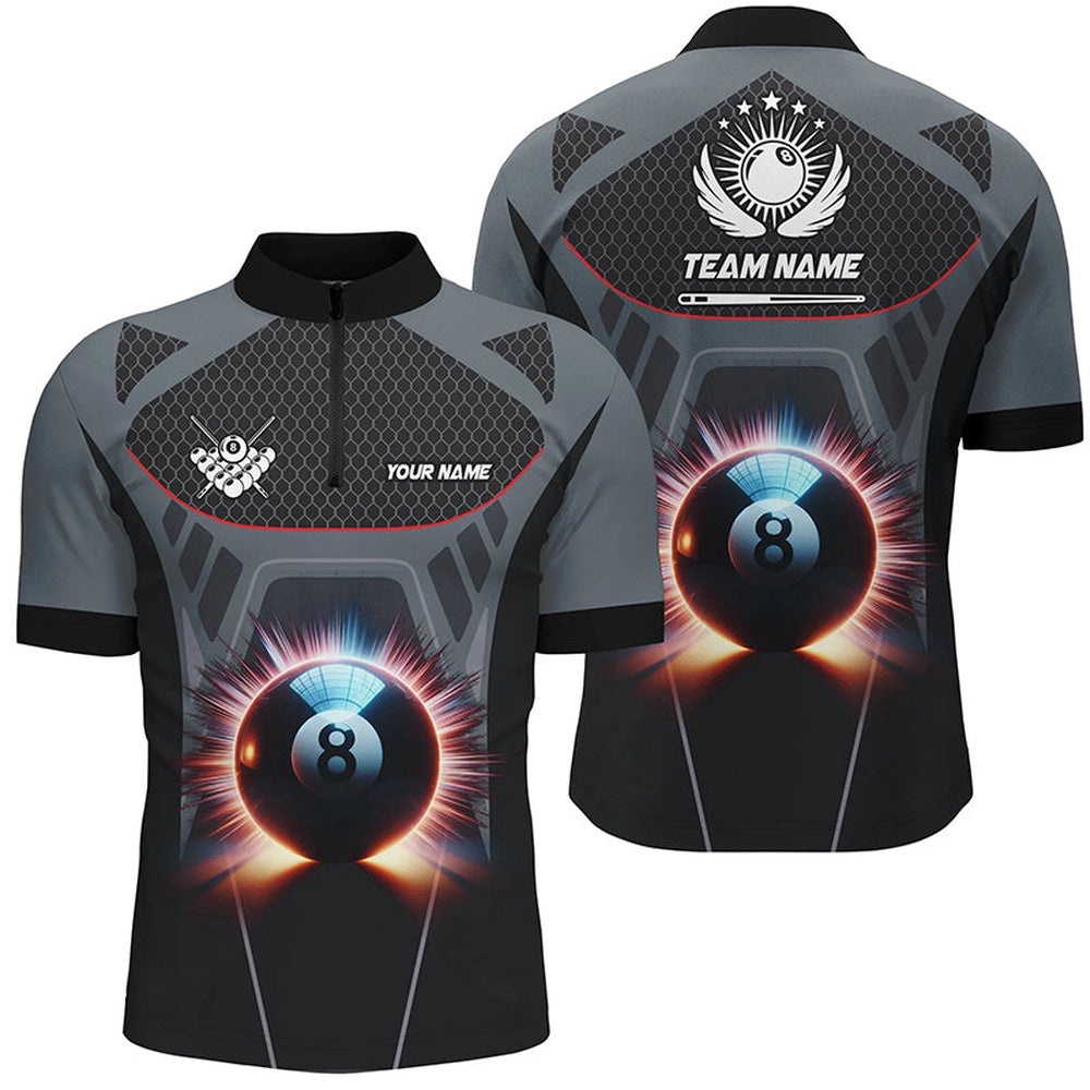 Glowing 8 Ball Pool Billiard Jersey Shirts Custom 3D Billiard Sport Jersey Grey, Personalized Billiard Team Jersey Shirt