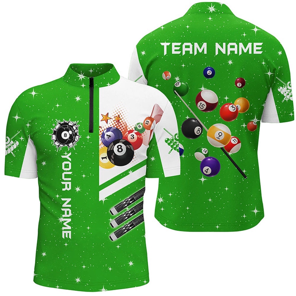 Green 3D Billiard Balls Jersey Shirts Custom Name Billiard Team League Jerseys, Personalized Billiard Team Jersey Shirt