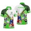 Green 3D Billiard Balls Polo Shirts Custom Name Billiard Team League Polo, Personalized Billiard Polo Shirt