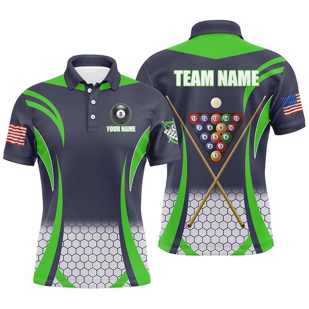 Green 8 Bal Pool Billiard Polo Polo Shirts, Best Team League Billiard Shirts, Personalized Billiard Polo Shirt