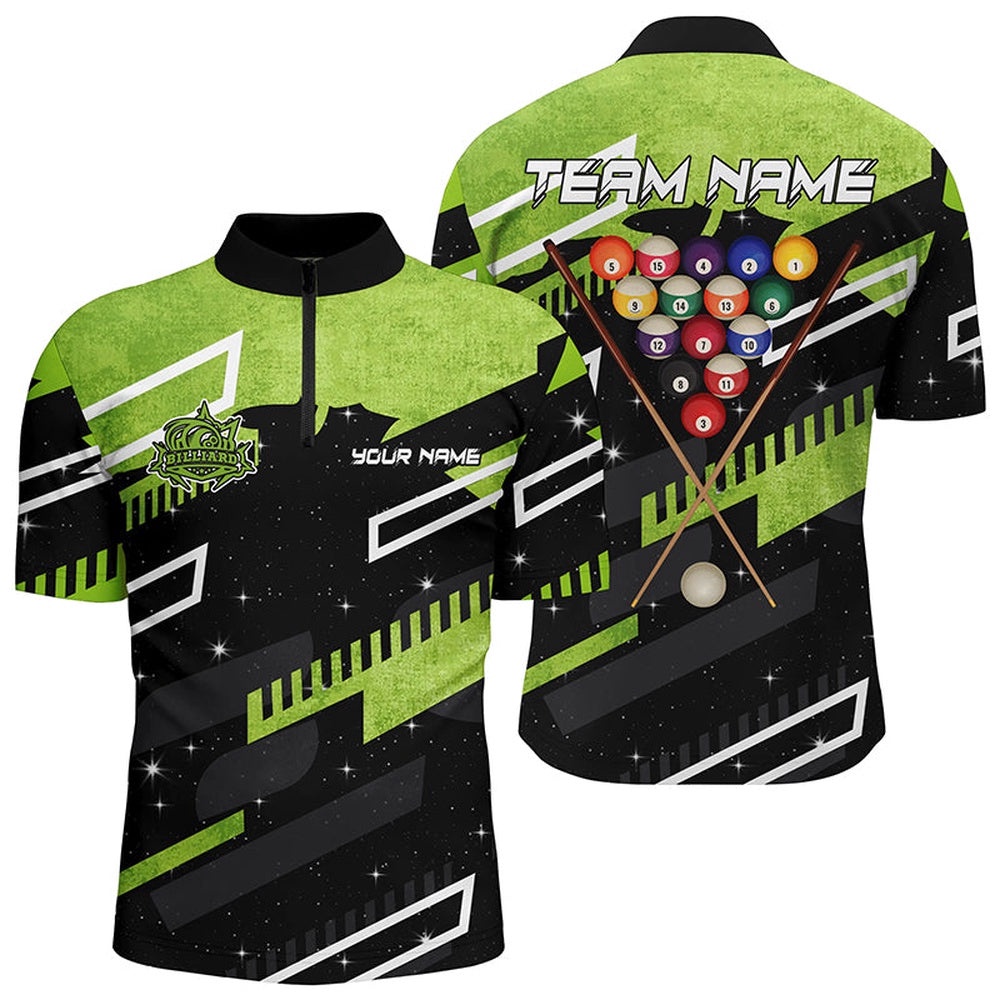 Green 8 Ball Galaxy Billiards Jersey Shirts Custom 3D Billiard Jerseys Shirts, Personalized Billiard Team Jersey Shirt