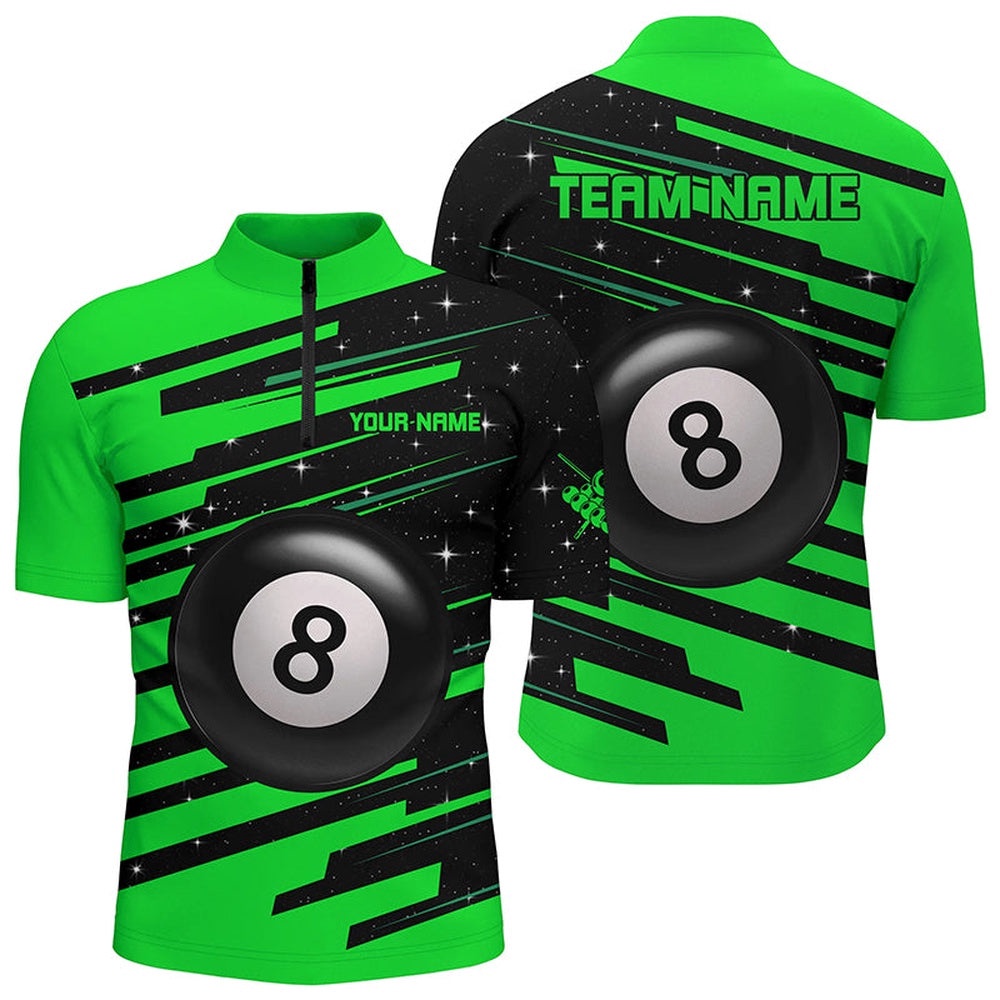 Green 8 Ball Pool Billiard Jerseys Jersey Shirts Custom Team League Billiard Shirts, Personalized Billiard Team Jersey Shirt