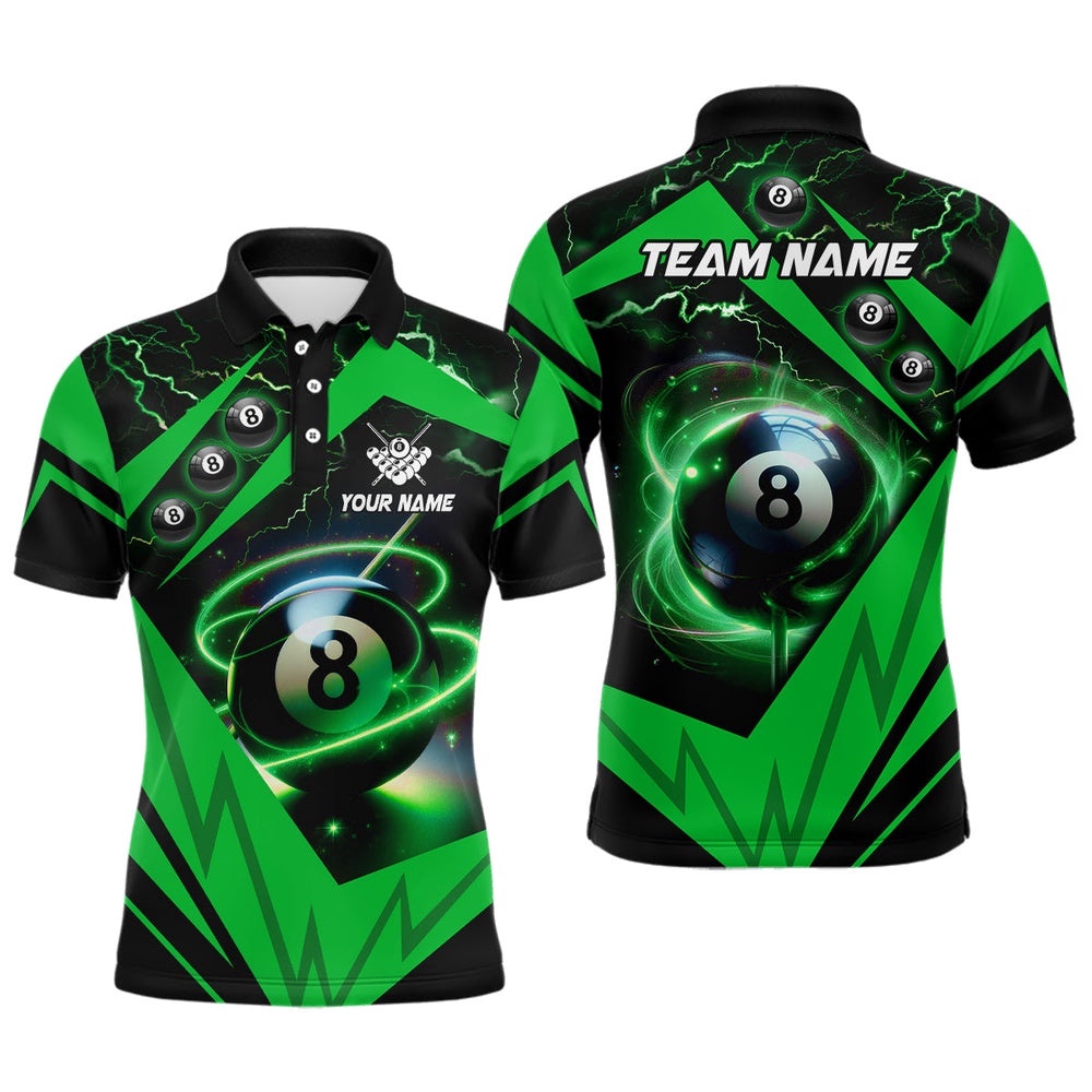 Green 8 Ball Pool Billiard Polo Custom Billiard Polo Shirts Team League Billiard Shirts, Personalized Billiard Polo Shirt