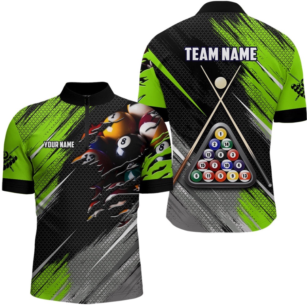 Green Black Billiard Balls 3D Shirts Custom 8 Ball Pool Billiards Team Jerseys, Personalized Billiard Team Jersey Shirt
