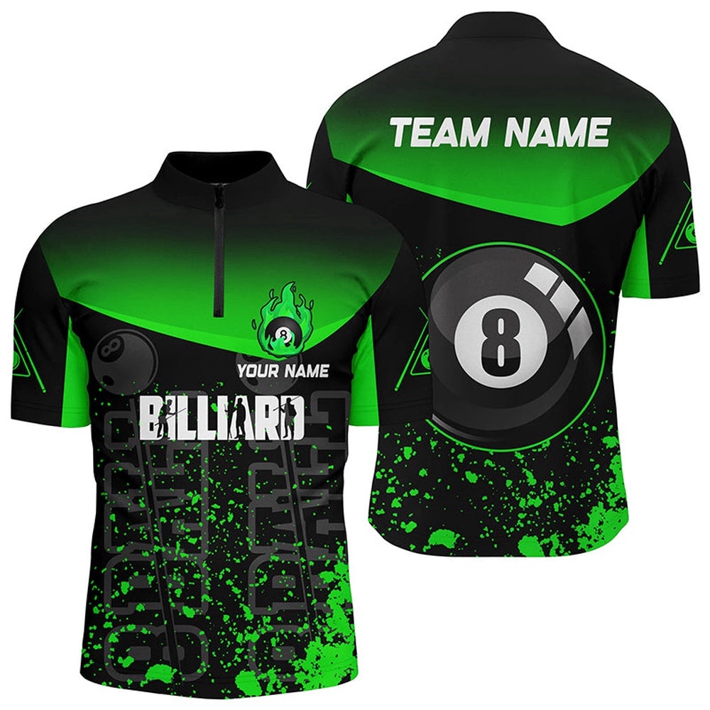 Green Fire 8 Ball Pool 8 Ball Billiard Team Shirts, Personalized Billiard Team Jersey Shirt