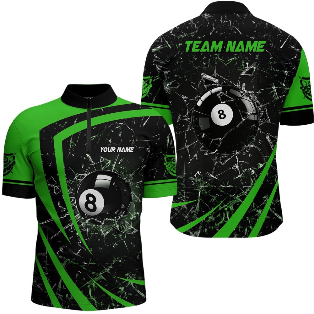 Green Glass Break 8 Ball Billiard 3D Jersey Shirts, Custom 8 Ball Pool Jerseys, Personalized Billiard Team Jersey Shirt