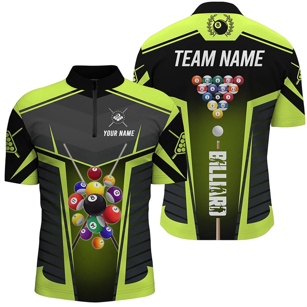 Green Neon Jerseys Billiard Balls Jersey Shirts Custom 3D Pool League Shirts, Personalized Billiard Team Jersey Shirt