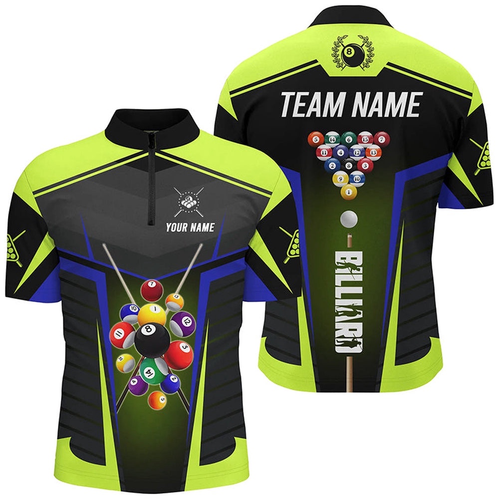 Green Neon Jerseys Billiard Balls Shirts Custom 3D Pool League Shirts, Personalized Billiard Team Jersey Shirt