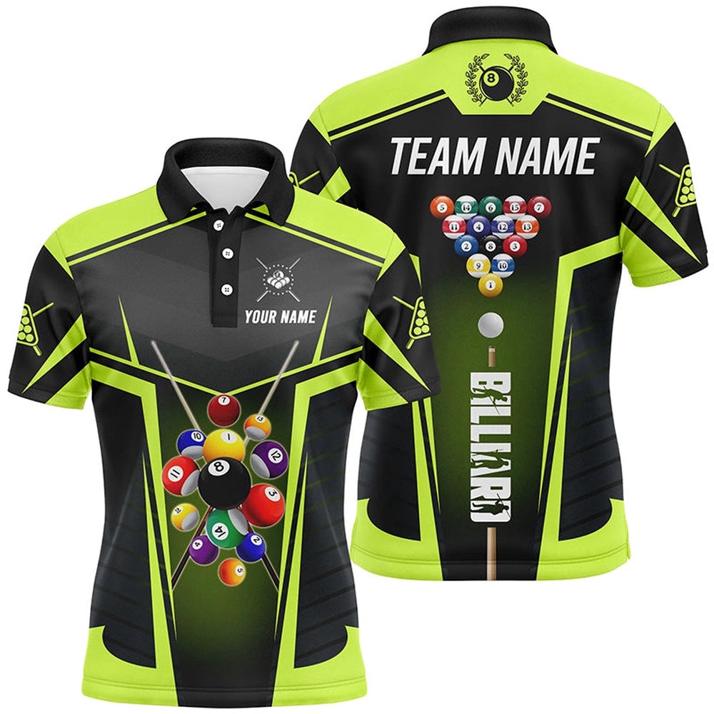 Green Neon Polo Billiard Balls Polo Shirts Custom 3D Pool League Shirts, Personalized Billiard Polo Shirt
