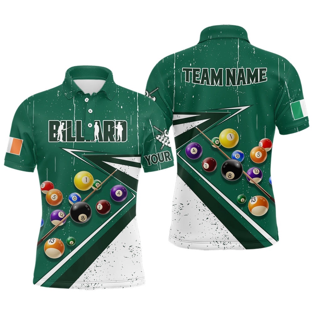 Green White 3D Billiard Balls Luckiest Polo Shirts Customized Billiard Polo For Patrick Day, Personalized Billiard Polo Shirt