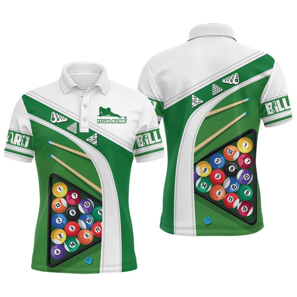 Green White Billiard Balls 3D Polo Shirts, Personalized Billiard Polo Shirt Green White Billiard Balls 3D Polo Shirts, Personalized Billiard Polo Shirt