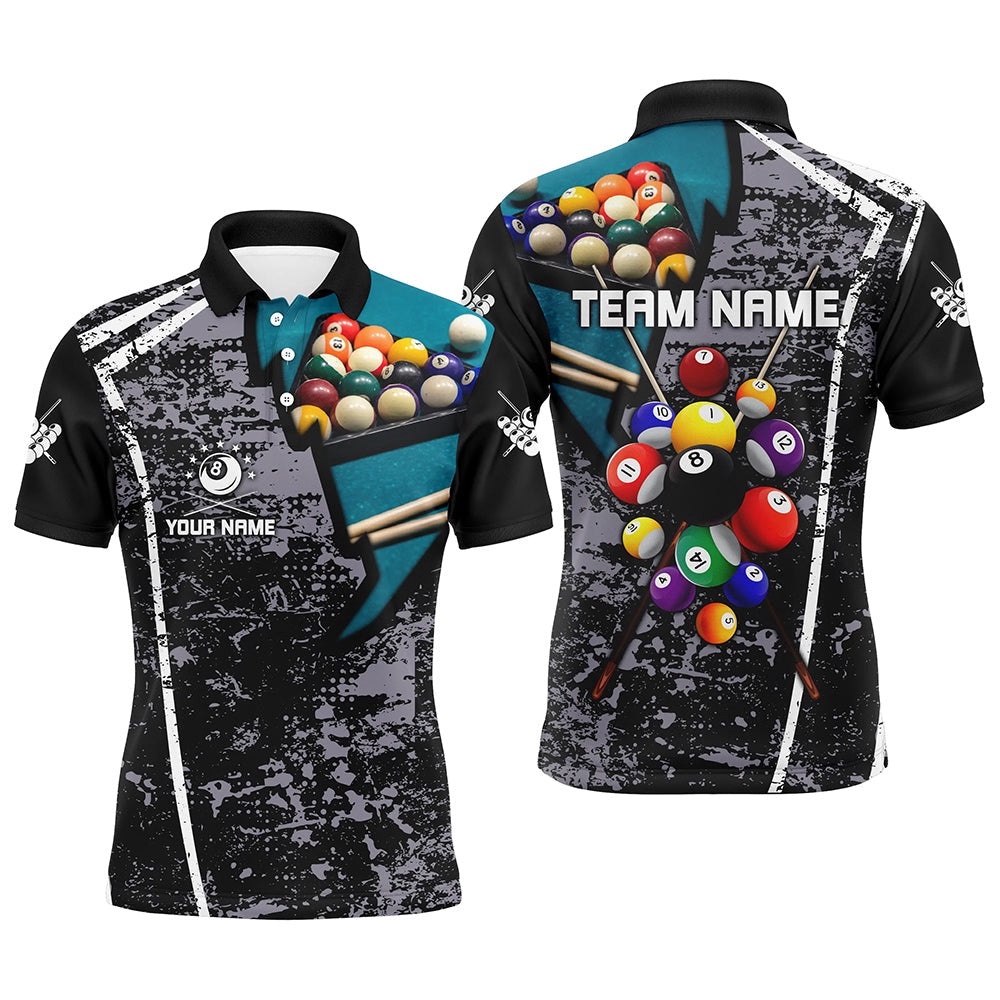 Grey Grunge Custom 3D Pool Balls Billiard Polo, Personalized Billiard Polo Shirt