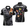 Grey Grunge Fire 8 Ball Pool Cue Billiard Shirts Custom Billiard Polo For Pooler, Personalized Billiard Polo Shirt