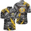 Grunge 8 Ball Pool Billiard Shirts For Ladies Custom Name Yellow Black Billiard Jerseys, Personalized Billiard Team Jersey Shirt