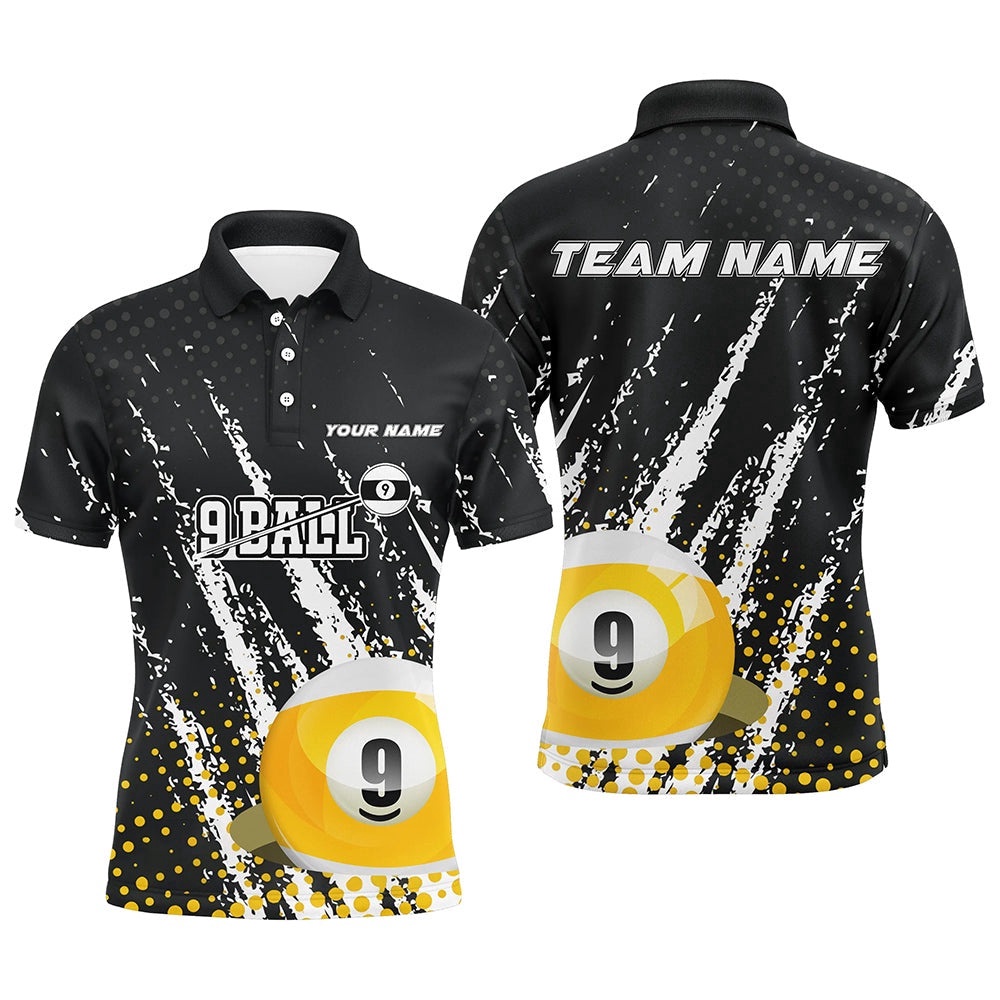 Grunge 9 Ball Pool Sport Polo Customized 9 Ball Billiards Team Polo, Personalized Billiard Polo Shirt