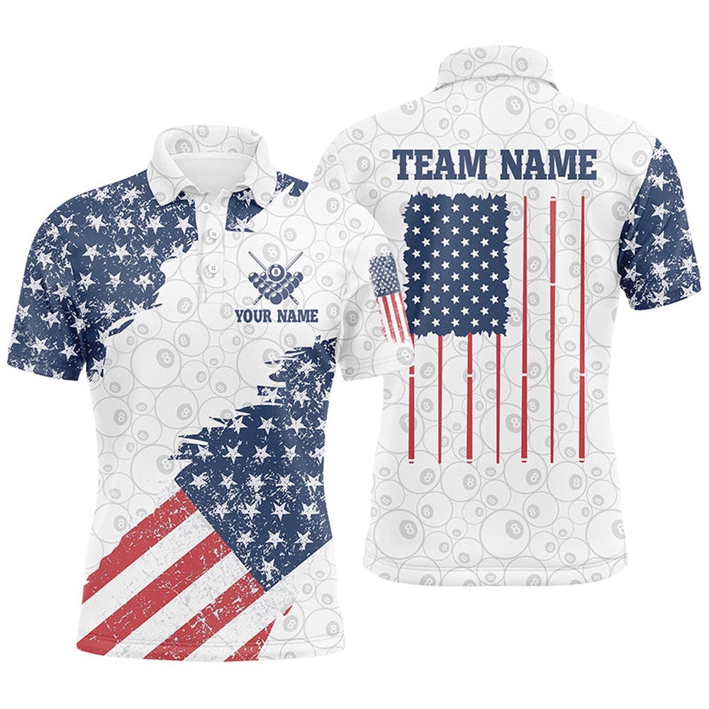 Grunge American Flag Billiard Polo Shirts Custom Patriotic US Flag Design Billiard Shirts, Personalized Billiard Polo Shirt