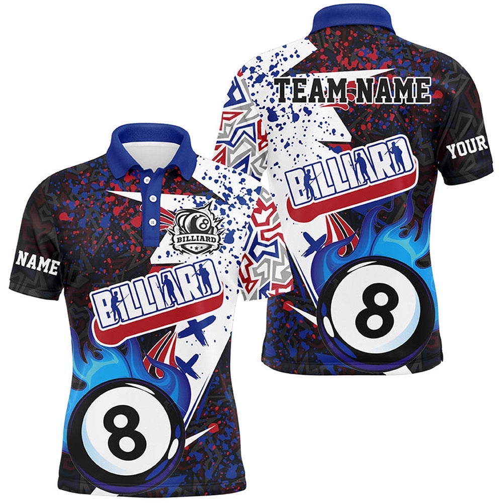 Grunge Blue 8 Ball Pool Fire Billiards Shirts Custom Unique Billiard Team Jerseys, Personalized Billiard Team Jersey Shirt