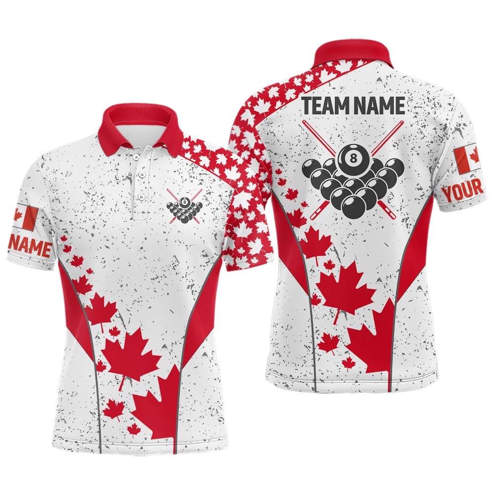 Grunge Canadian Flag Patriotic 8 Ball Billiard Polo, Personalized Billiard Polo Shirt