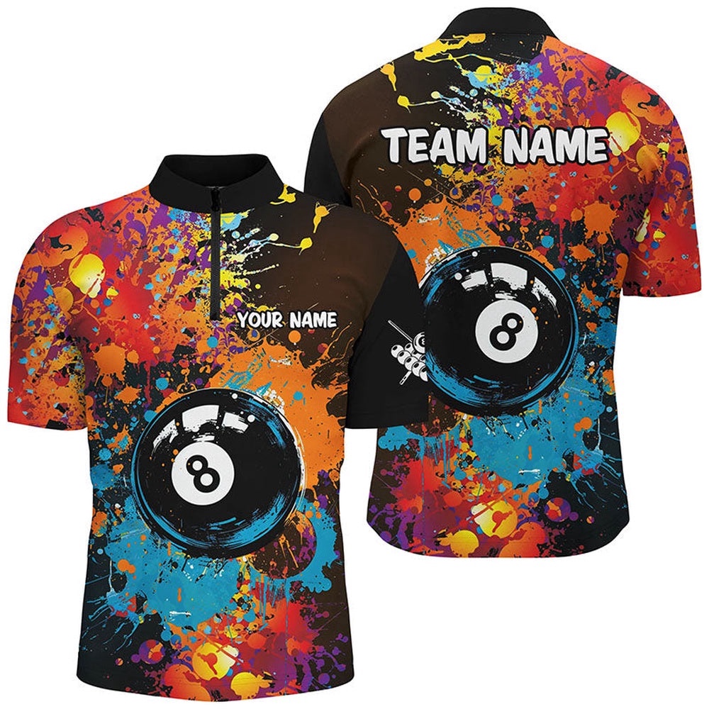 Grunge Colorful Paint 8 Ball Billiard Shirts, Unique 8 Ball Pool Team Shirts, Personalized Billiard Team Jersey Shirt