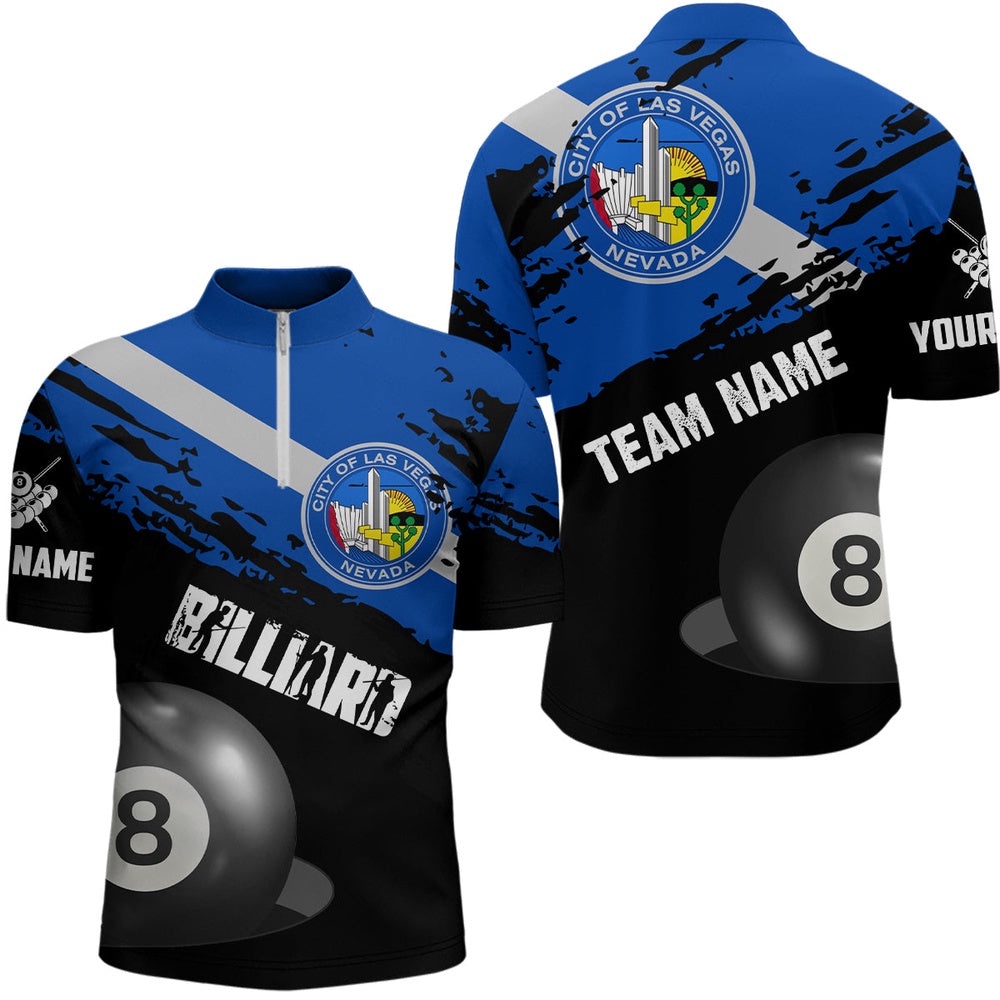 Grunge Las Vegas Flag 8 Ball Billiard Shirts Custom Patriotic Billiard Jerseys, Personalized Billiard Team Jersey Shirt
