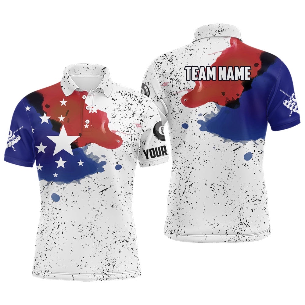 Grunge Style American Flag Patriotic Billiard Shirts, Personalized Billiard Polo Shirt