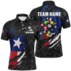 Grunge Texas Flag Billiard Polo Shirts Custom Patriotic Billiards Apparel Clothing, Personalized Billiard Polo Shirt