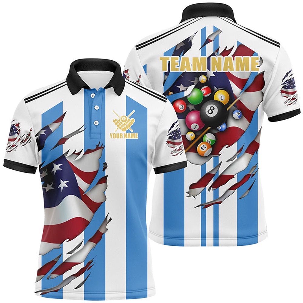 Grunge US Argentina Flag 3D Billiard Balls Pool Shirts Custom Patriotic Billiard Polo, Personalized Billiard Polo Shirt