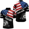 Grunge Us Flag 8 Ball Pool Jersey Shirts Custom Patriotic Billiard Attire Jerseys, Personalized Billiard Team Jersey Shirt