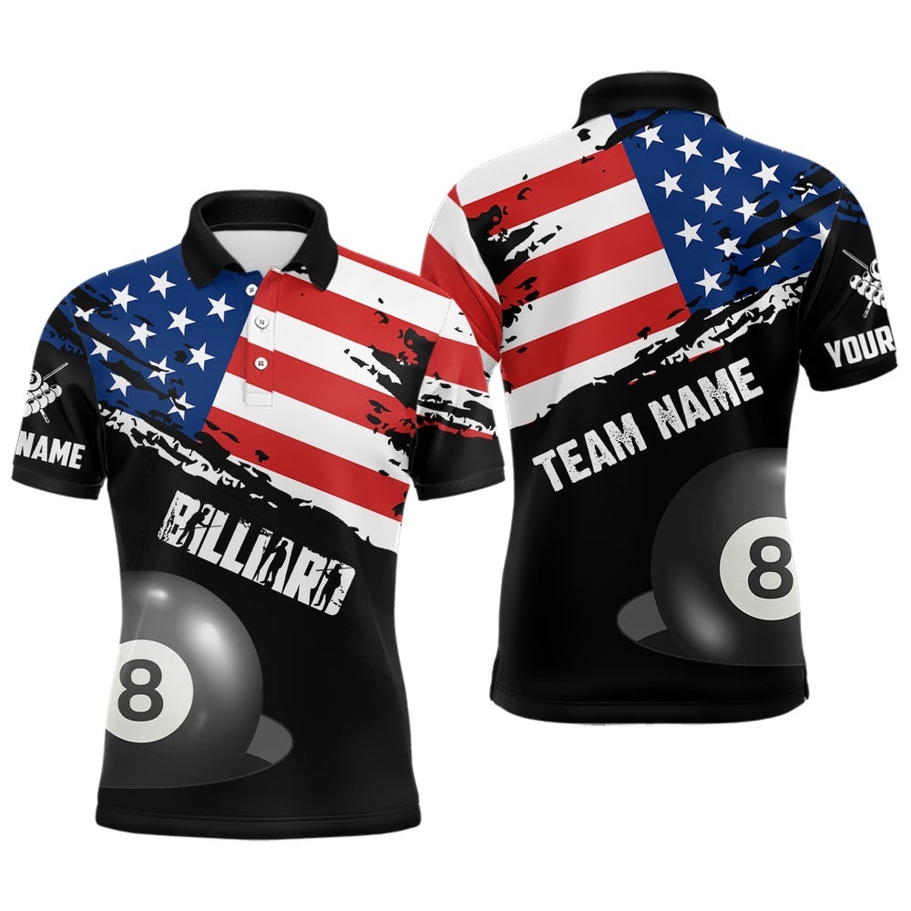 Grunge US Flag Billiard Shirts Custom Patriotic 4Th Of July Billiard Polo, Personalized Billiard Polo Shirt