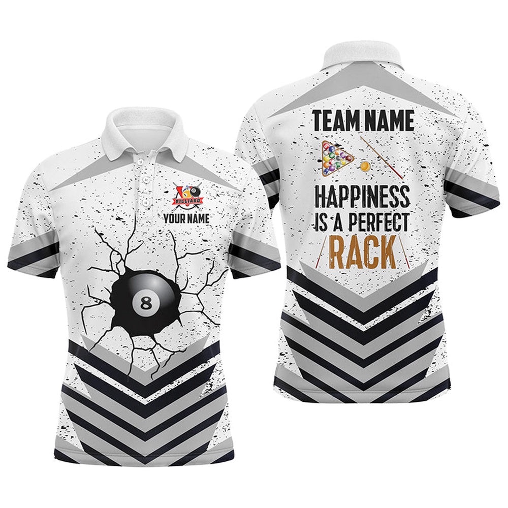 Happiness Is A Perfect Rack 8 Ball Billiard Sports Style Custom Name Polo Shirts, Personalized Billiard Polo Shirt Happiness Is A Perfect Rack 8 Ball Billiard Sports Style Custom Name Polo Shirts, Personalized Billiard Polo Shirt