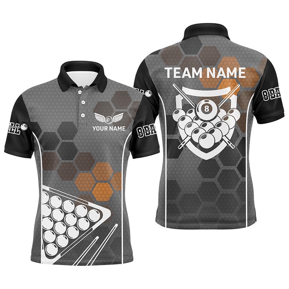 Hive Pattern Billiard Balls 3D Polo Shirts, Custom 8 Ball Pool Team Shirts, Personalized Billiard Polo Shirt
