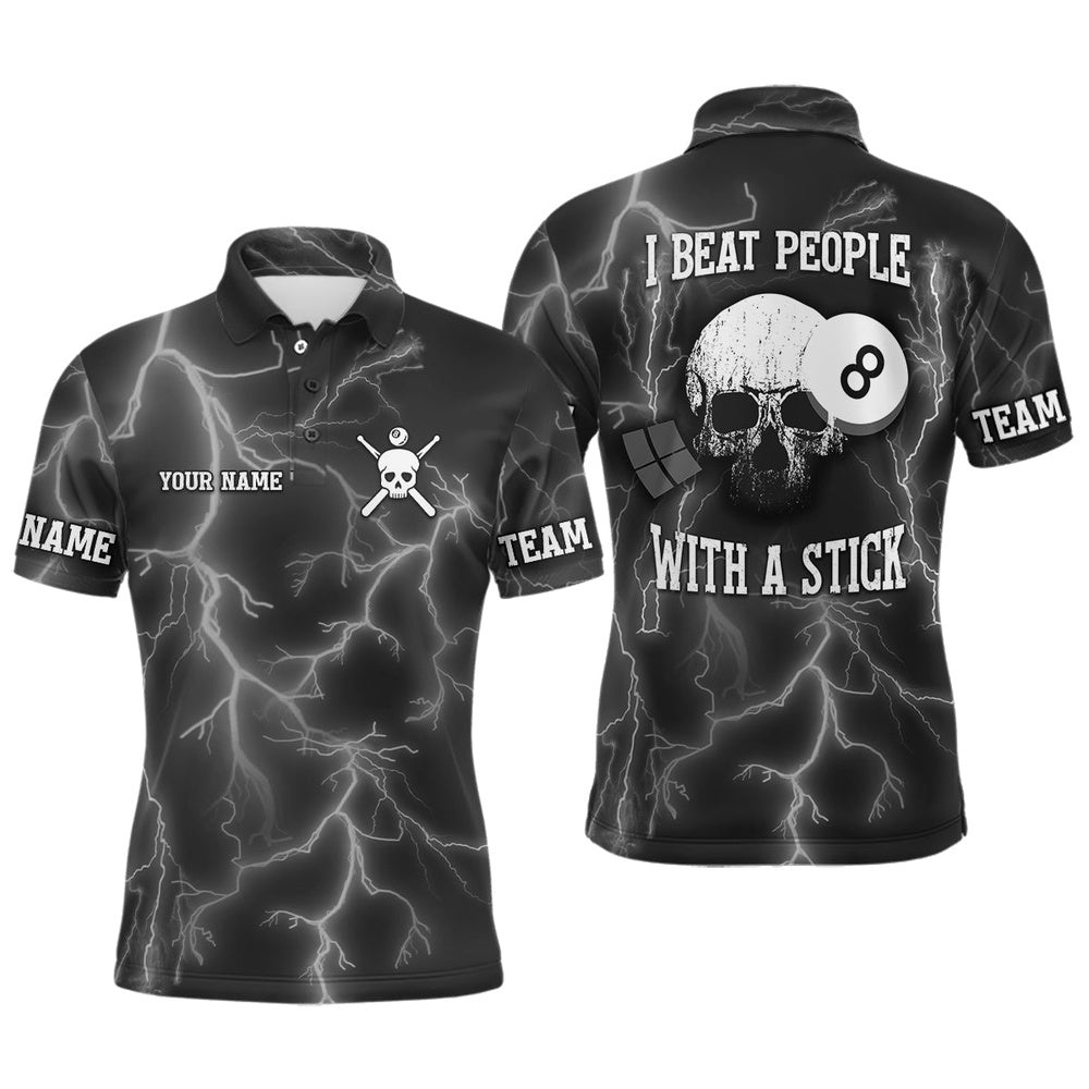 I Beat People With A Stick Thunder Skull Billiard Shirt, Personalized Billiard Polo Shirt