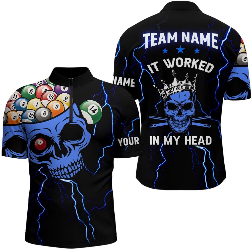 It Worked In My Head 3D Skull Full Printing Billiards Jersey Shirts Black, Personalized Billiard Team Jersey Shirt