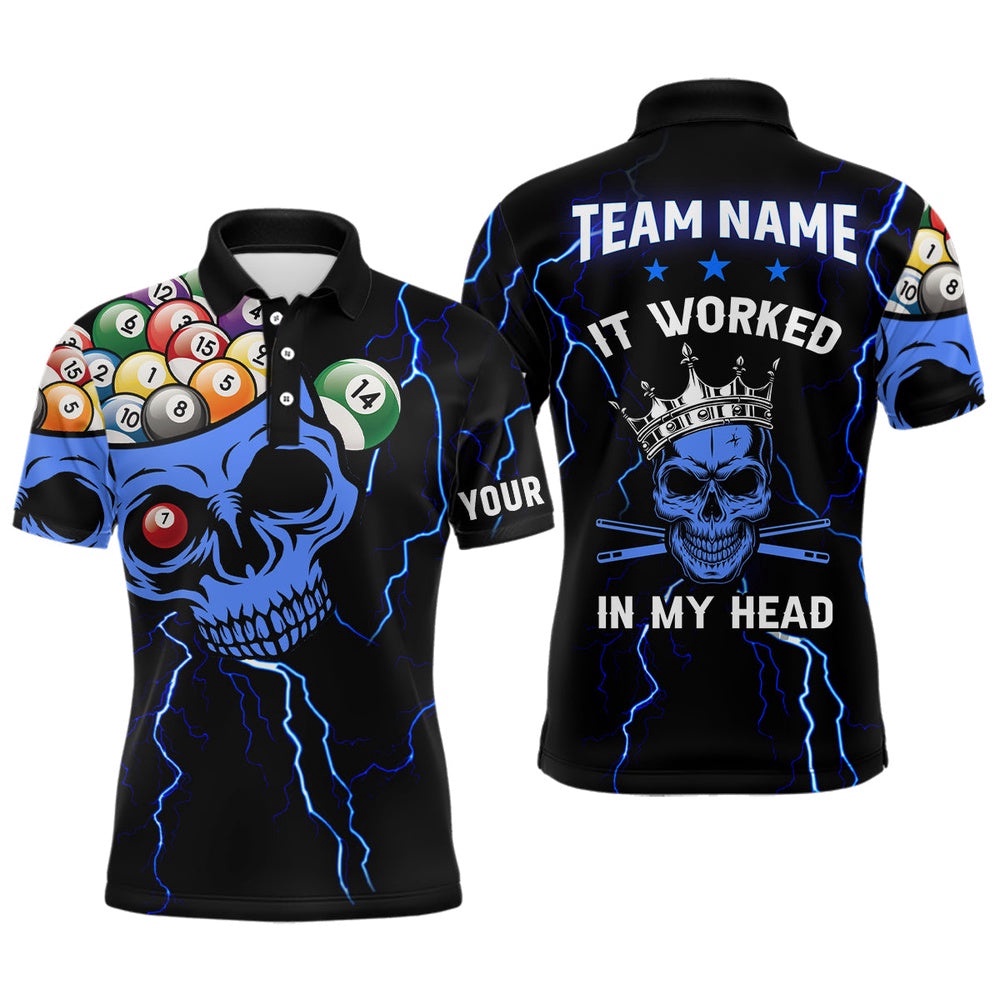 It Worked In My Head 3D Skull Full Printing Billiards Polo Shirts Black, Personalized Billiard Polo Shirt