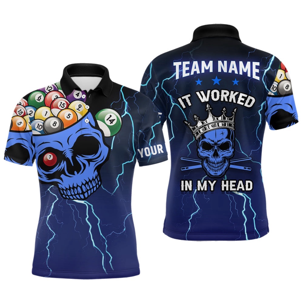 It Worked In My Head 3D Skull Full Printing Billiards Polo Shirts Blue, Personalized Billiard Polo Shirt It Worked In My Head 3D Skull Full Printing Billiards Polo Shirts Blue, Personalized Billiard Polo Shirt