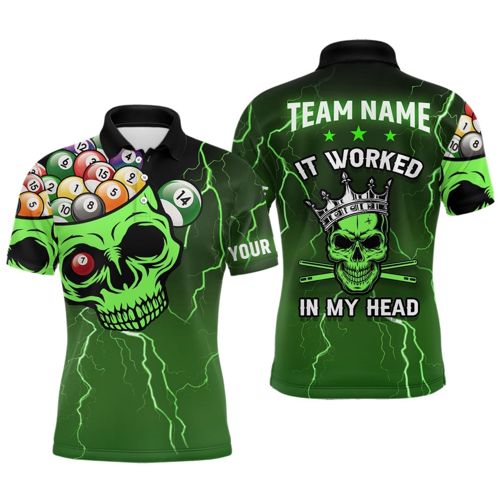 It Worked In My Head 3D Skull Full Printing Billiards Polo Shirts Green, Personalized Billiard Polo Shirt