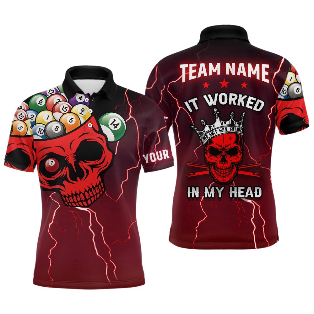 It Worked In My Head 3D Skull Full Printing Billiards Polo Shirts Red, Personalized Billiard Polo Shirt It Worked In My Head 3D Skull Full Printing Billiards Polo Shirts Red, Personalized Billiard Polo Shirt