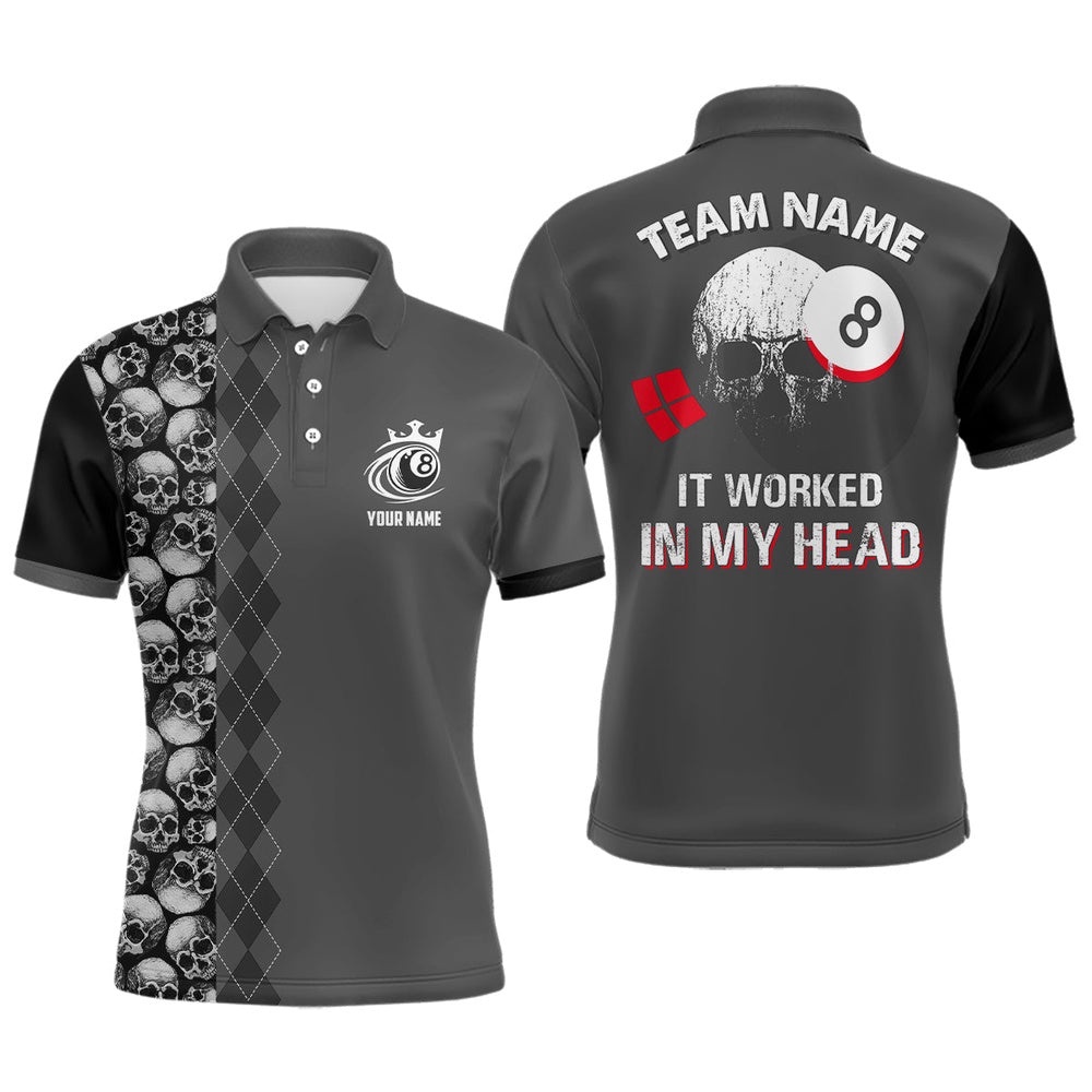 It Worked In My Head Custom 3D Printing Pool Ball Polo Shirts, Best Billiards Gift Idea, Personalized Billiard Polo Shirt